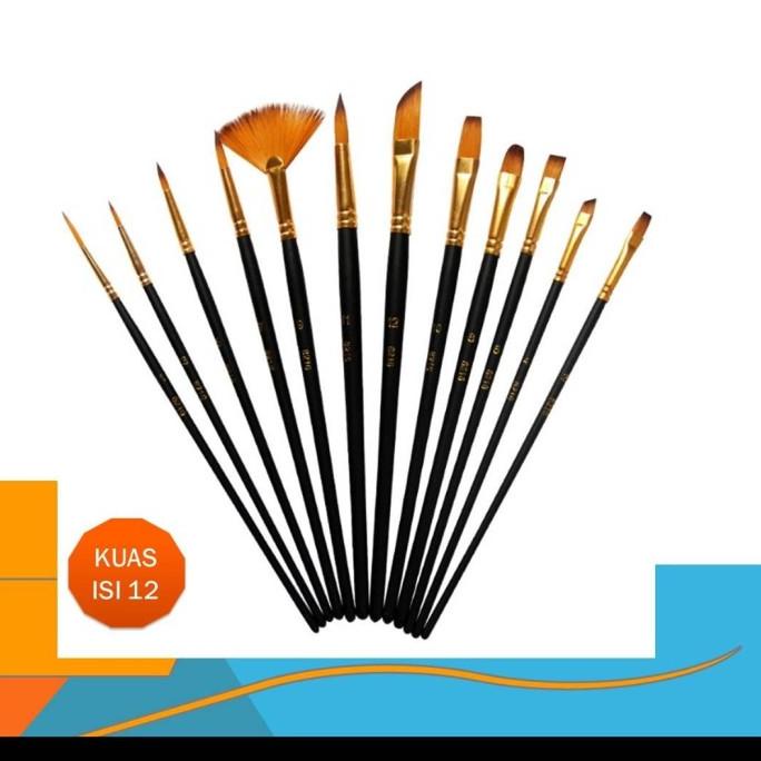 

Set 12Pcs Kuas Lukis Cat Air / Minyak Dengan Bahan Nilon Dan Akrilik