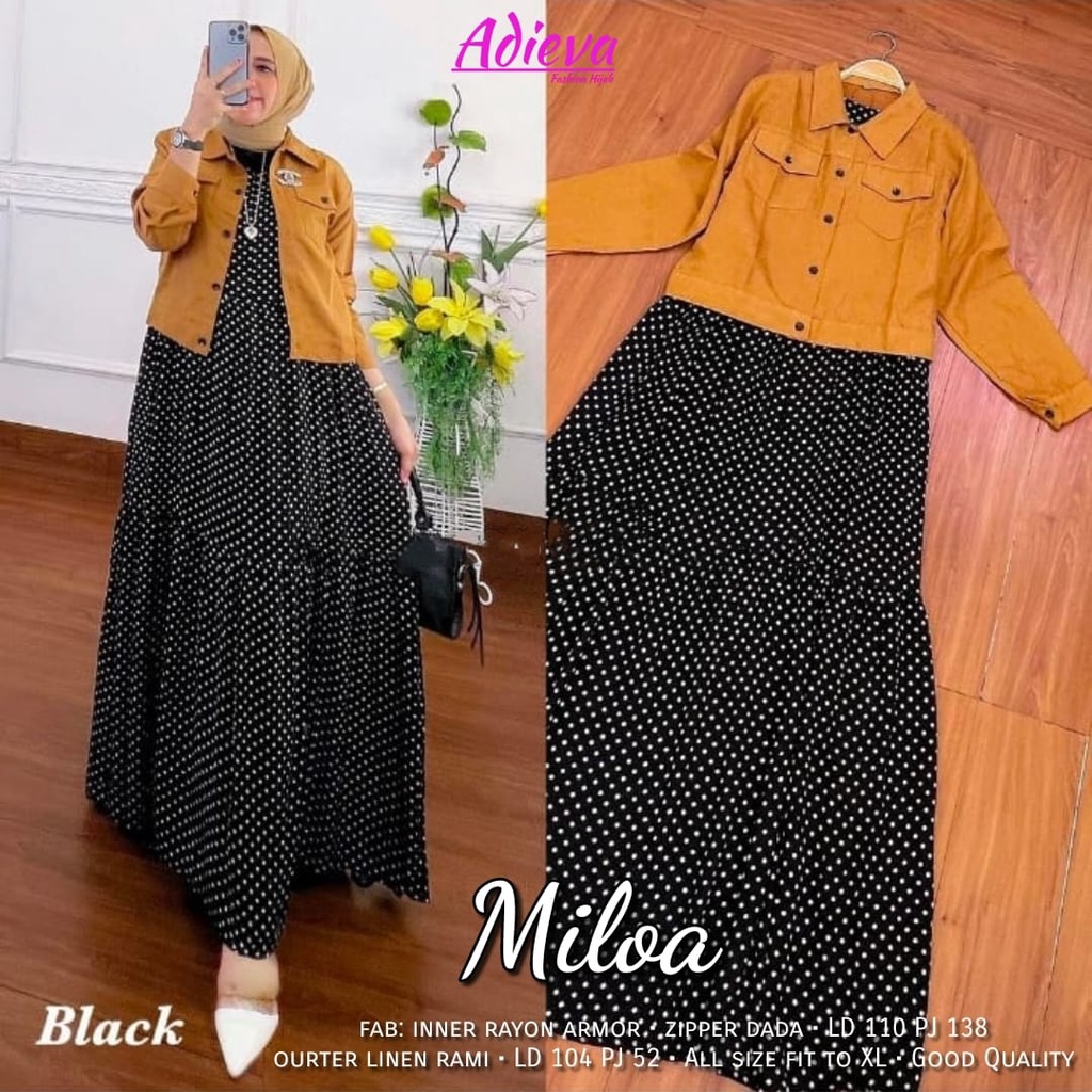 MILOA SET GAMIS PREMIUM ORIGINAL BY ADIEVA / SETELAN BUSANA MUSLIM TERBARU / SETELAN GAMIS DAN JAKET