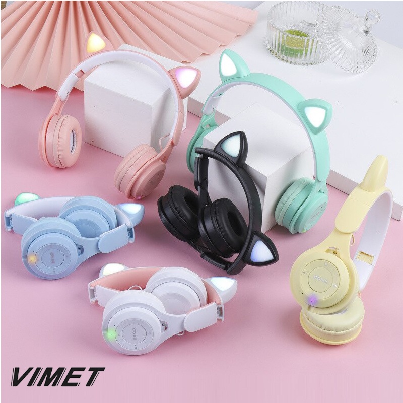 NEW Headphone Wireless Y08 Telinga Kucing Bluetooth 5.0 Headphone Macaron Y-08 Ear Cat