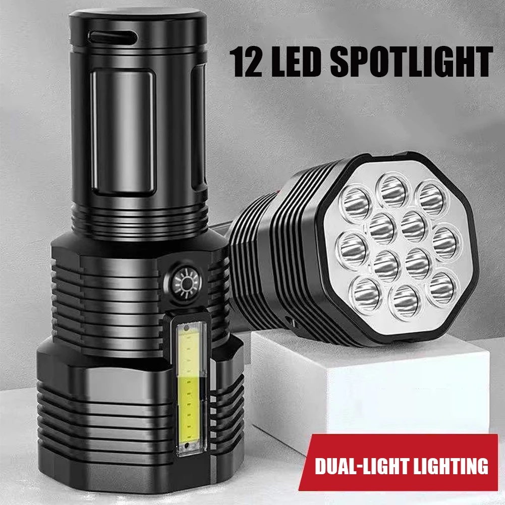 Lampu Senter 12 Led 4 Mode Super Terang Anti Air Charge USB Untuk Camping