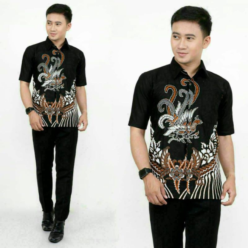 BSWART Batik HRB026 Kenongo Hem Pendek Padi Pekalongan M L XL Batik Pria MURAH Modern Grosir