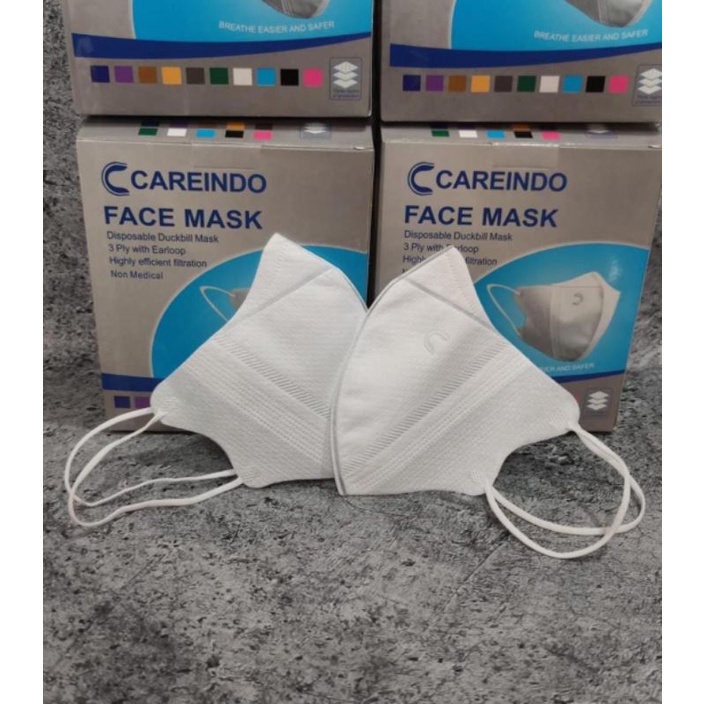 READY MASKER DUCKBILL PUTIH GARIS / MIX 10 WARNA DALAM 1 BOX PELANGI RAINBOW MERK CAREINDO CARE INDO FACE MASK MIRIP UTAMA ADA EMBOS