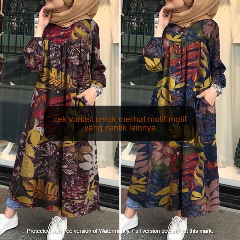 TROPICAL FLOWERS DRESS - 7/8 GAMIS - MIDI DRES MOTIF