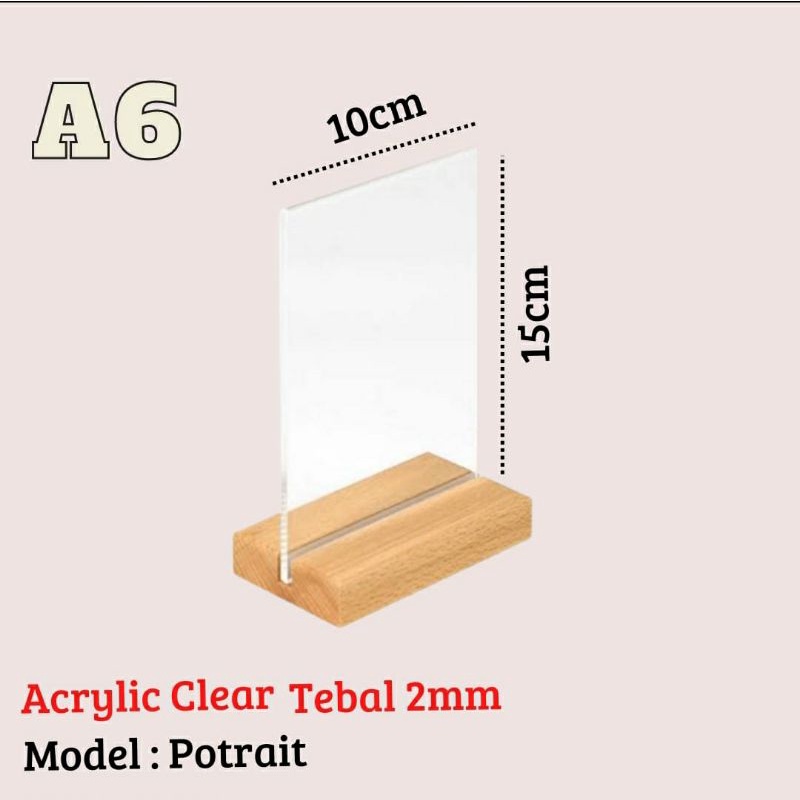 Jual tent card holder kayu A6/ akrilik meja /tend card akrilik dudukan