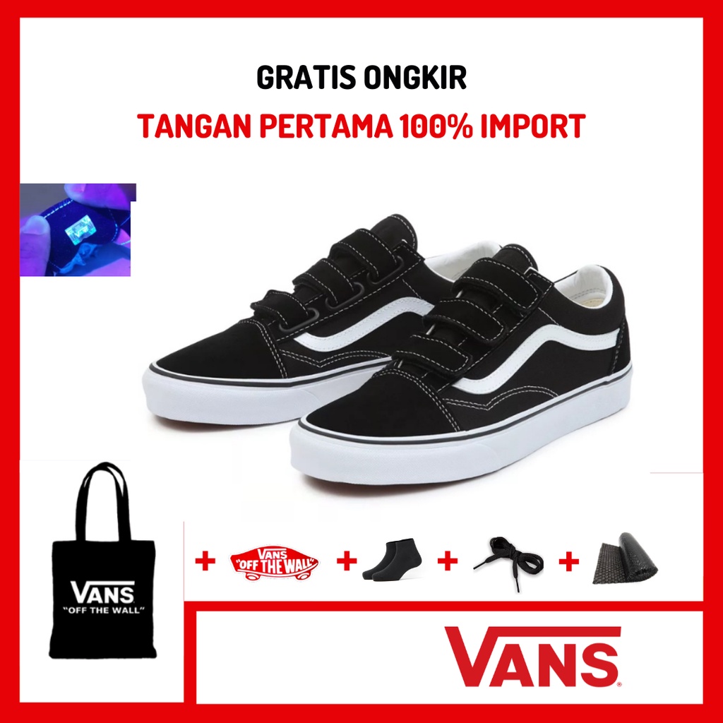 Sepatu Old Skool Velcro Black White / Sneakers Oldskool Velcro Hitam Putih