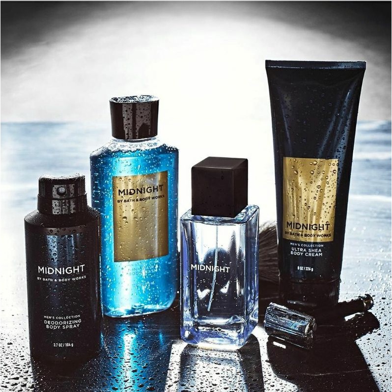 BATH &amp; BODY WORKS BBW MEN'S COLLECTION MIDNIGHT SERIES BODY CREAM 226 G &amp; 70 G 2IN1 &amp; 3IN1 HAIR , FACE &amp; BODY WASH 295 ML &amp; 88 ML DEODORIZING BODY SPRAY 104 G MINI COLOGNE 100 G &amp; 15 ML SHAVE GEL 191 G ROOMSPRAY 42,5 G POCKETBAC HANDCREAM 29 ML