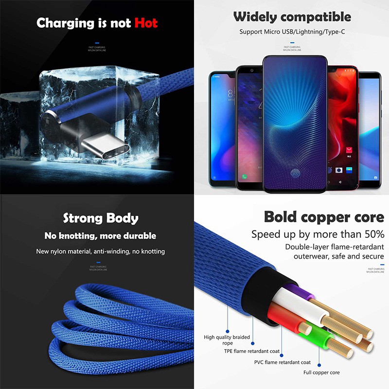 Kabel Data 90 Degree Elbow Fast Charging Kabel Charger for All Smartphones Kabel USB