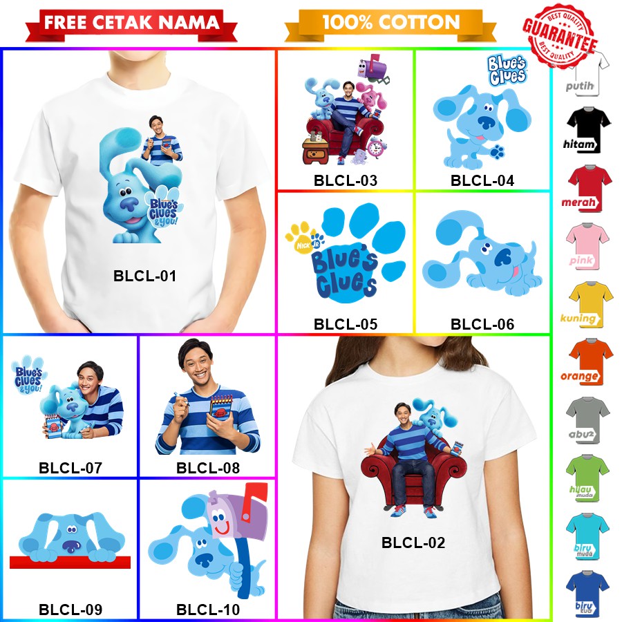 [FREE NAMA!!] Baju Kaos ANAK DAN DEWASA BLUES CLUES BANYAK MOTIF