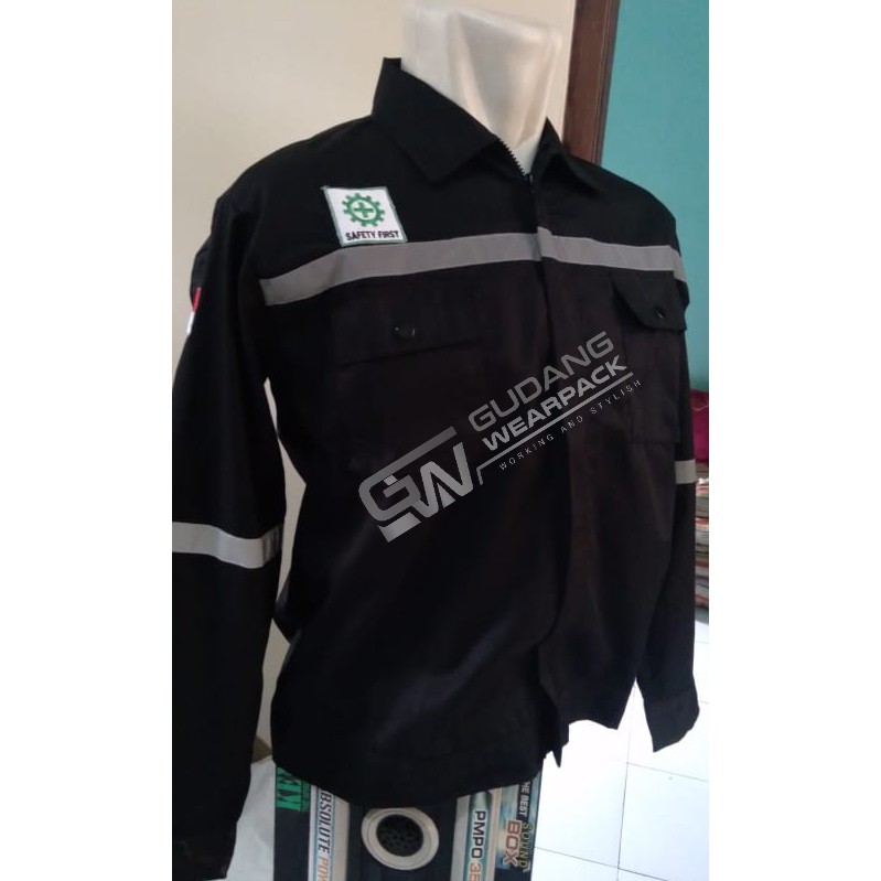 Wearpack ATASAN Baju Kerja Seragam Proyek Warna Hitam Polos