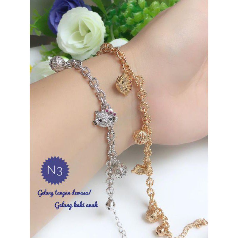 (MAR) Set Perhiasan Lapis Emas Xuping Gelang Tangan Dewasa Gelang Kaki Anak Hello Kitty Titanium