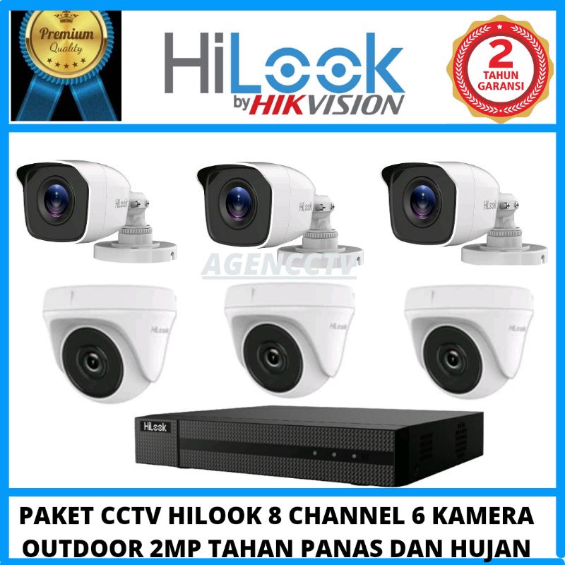 PAKET CCTV HILOOK 8 CHANNEL 6 KAMERA  2MP 1080P AUDIO BY HIKVISION  BISA MEREKAM SUARA DAN VIDEO