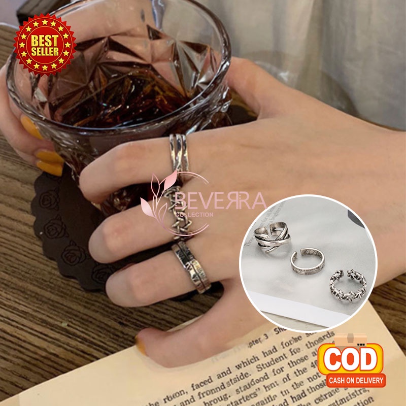 SET 3PCS CINCIN WANITA TITANIUM KOREA AKSESORIS ANAK PEREMPUAN GAYA HIP HOP RING SIMPLE IMPORT CNC7