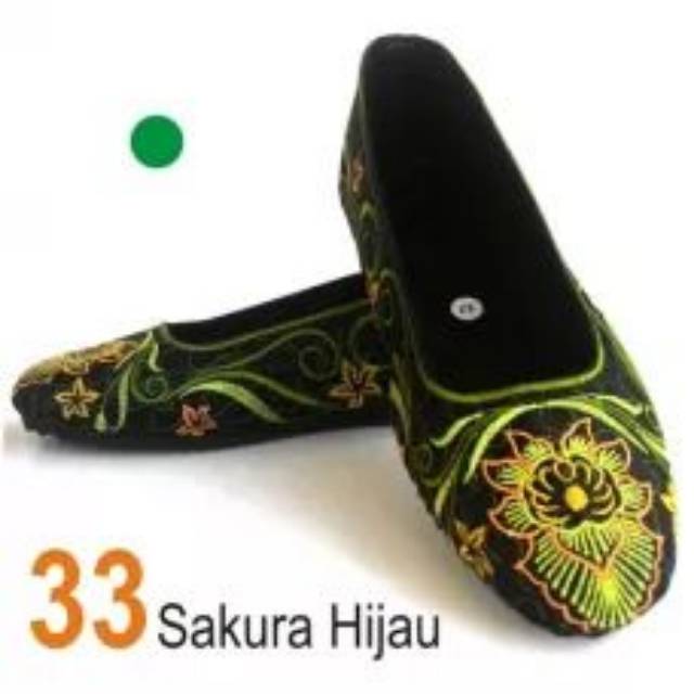 Sepatu Bordir Wanita Sakura Hijau