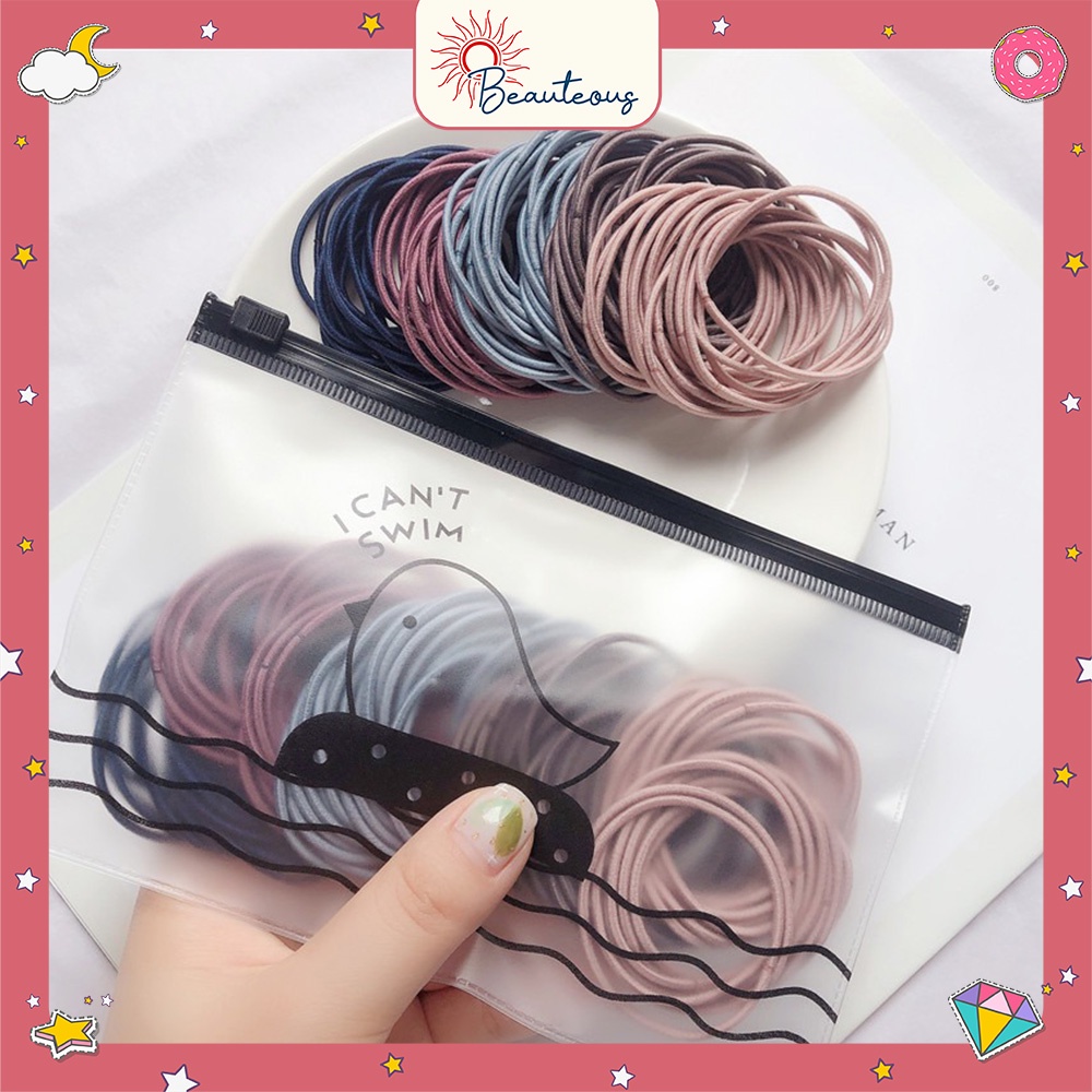 Ikat Rambut Tali Karet Rambut Elastis Warna Warni Free Pouch Scrunchie Korea Cantik