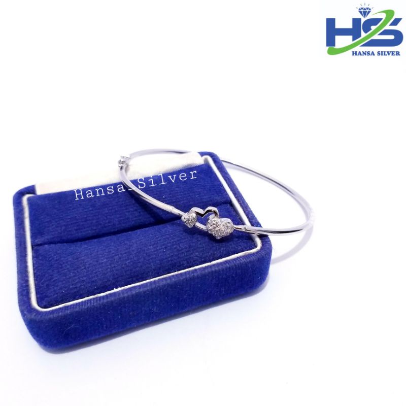 Gelang Perak Asli Silver 925 Lapis Emas Putih Model Bangle Love - Gelang Perak Wanita Anti Karat