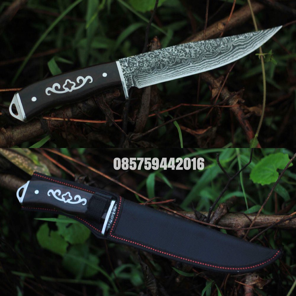 Pisau sangkur motif damaskus knife pisau outdoor Terbaik