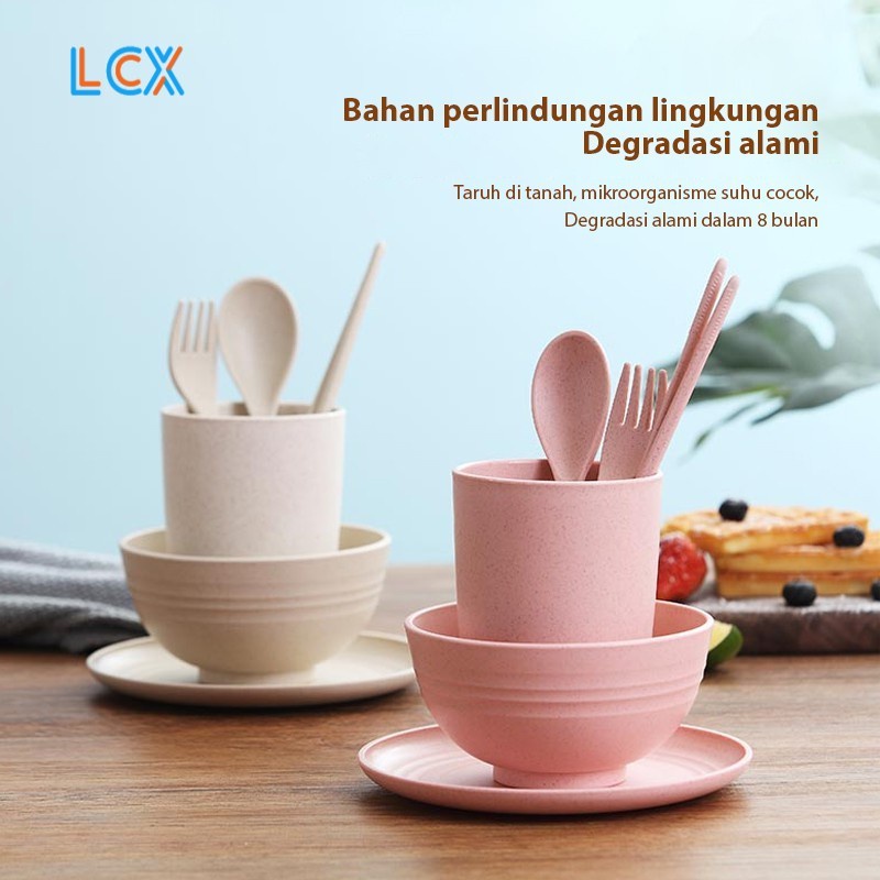 LCX Mangkok Wheat Straw Plastik Mangkuk Kuah Makan BowlSendok/Sumpit/Gelas air/VS-12