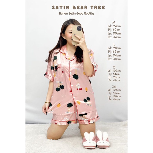 MDLV ~ Baju Tidur Satin Bear Tree HP Piyama Dewasa Import