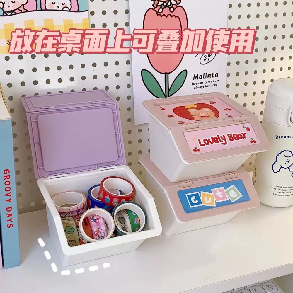 [littlecrab] Tempat Penyimpanan Colorful Box Mini Aesthetic Serbaguna Tape Accessories Dengan Tutup Flip Lipat Stuff Organizer Stackable Stationary Kit