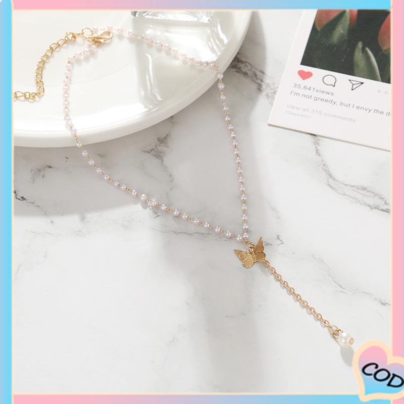 COD❤️ Retro Butterfly Pearl Kalung Lembut Gadis Kecil Cinta Liontin Kalung Rantai Klavikula-A.one