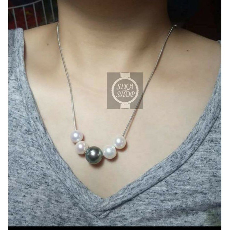 Kalung Titanium Mutiara Laut Hitam Asli