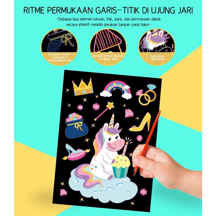 Mainan Scratch Art Card Paper 9 Pack / Gosok Kertas Warna Warni / Kertas Gosok Pelangi Estetik Bagus Free Kayu Penggaruk