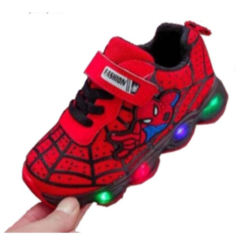 Sepatu Anak Laki-laki Sneaker  Spiderman Lampu LED size 21-36 Usia 1-9 Tahun BISA COD