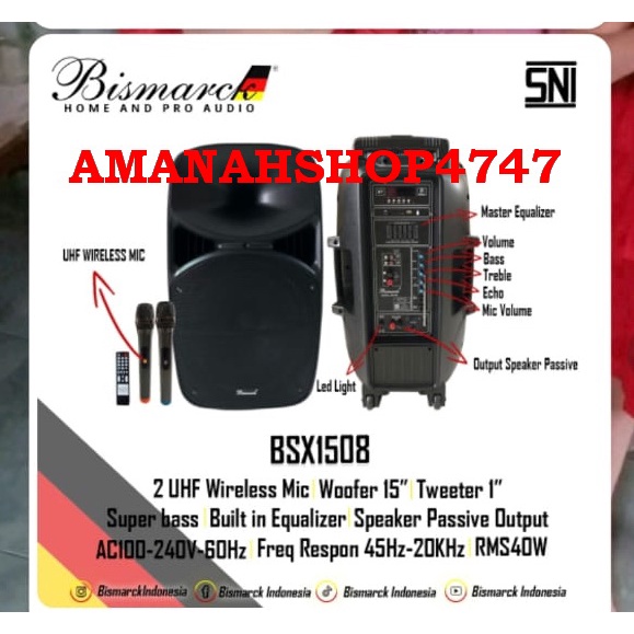 SPEAKER PORTABLE 15 INCH BISMARCK BSX1508 BLUETOOTH