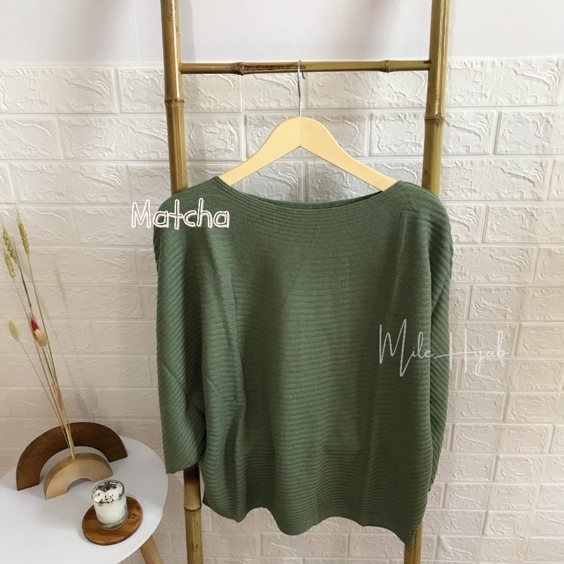 Kalila Batwing Sweater Rajut Premium-Matcha