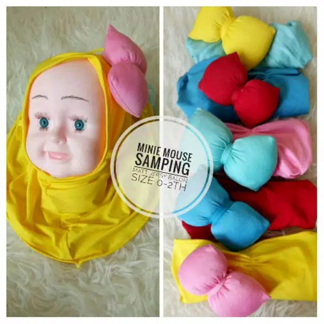 Jilbab Anak Bayi Balita Lubna Minie Mouse Pita Samping Usia 0-3 Tahun Bahan Jersey Terbaru Termurah / Alody's Collection