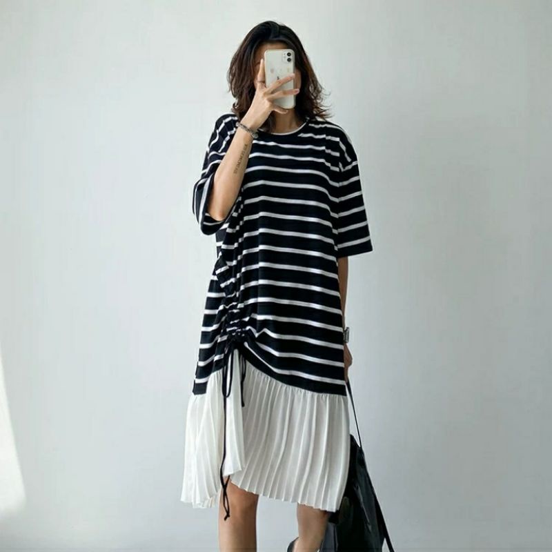 MDLV ~ 85810# Belinda Drop Waist Drawstring  Dress Salur Dress Premium Fashion Import