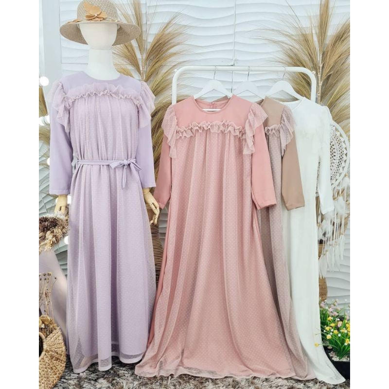 TIARA DRESS panjang mix brukat gamis polos brukat