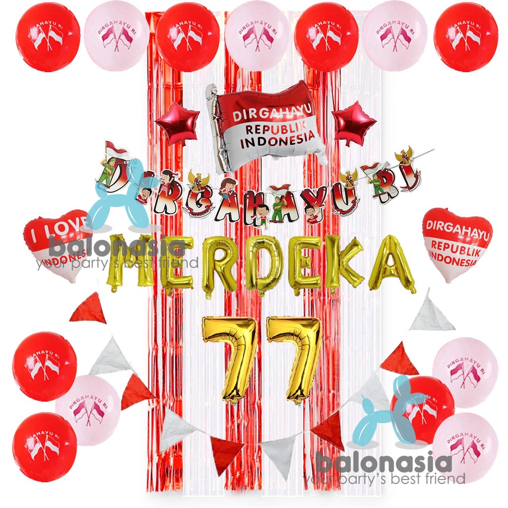 Jual Dekorasi Dirgahayu Pesta Hut Ri Agustus Banner Foil Bendera Merah Putih Set Backdrop