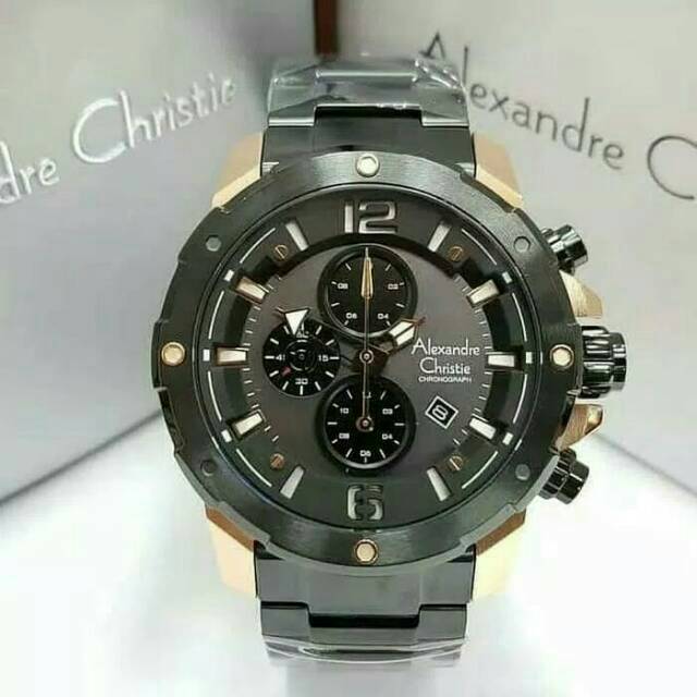 JAM TANGAN PRIA / COWOK ALEXANDRE CHRISTIE ROSE GOLD BLACK TALI RANTAI ORI - ROSEGOLD HITAM AC 6410