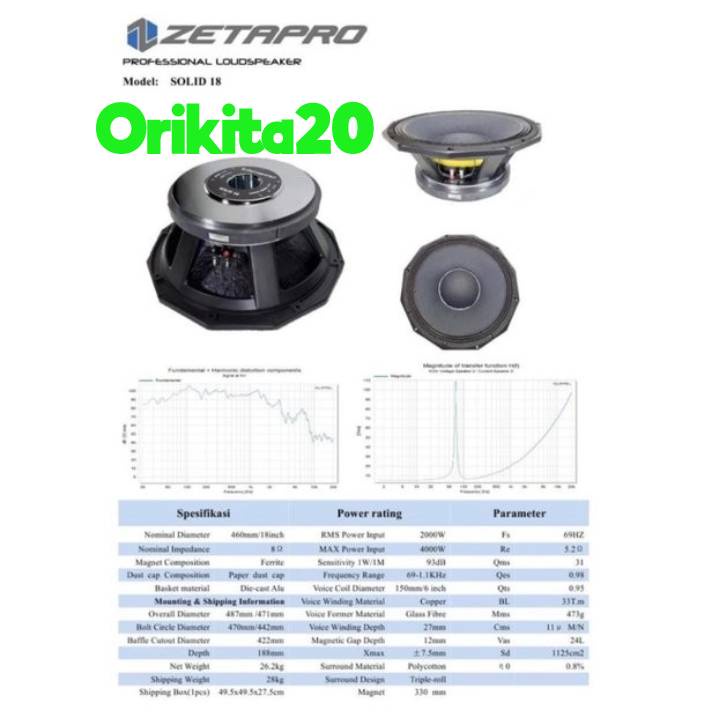 Komponen Speaker Zetapro Solid 18 Solid-18 Solid18 18 Inchi