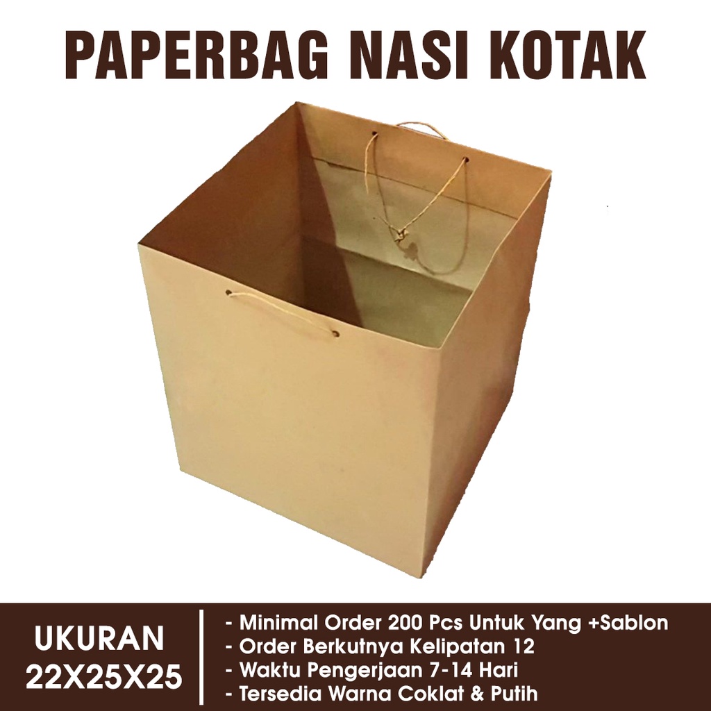 

PaperBag Ukuran 22x25x25 Untuk Kotak Nasi Plus Sablon Bisa Custom Tulisan