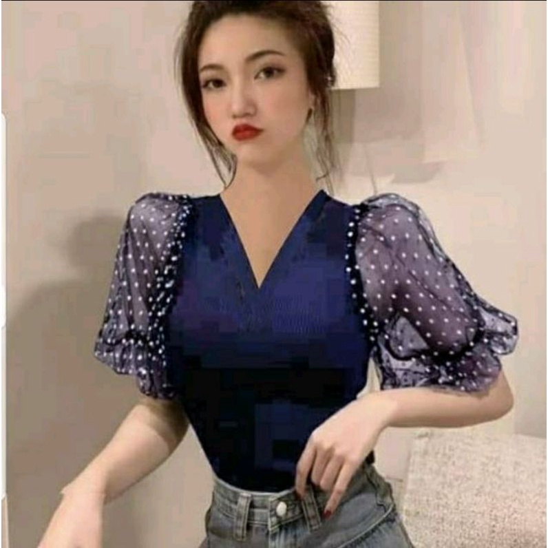 knit polkadot / atasan polkadot/ polkadot rajut