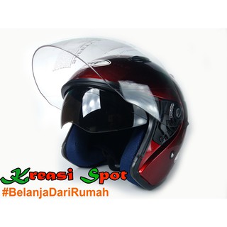  HELM  MOTOR  SNI GMT SOLID DOUBLE  VISOR  MERAH MARUN Shopee 
