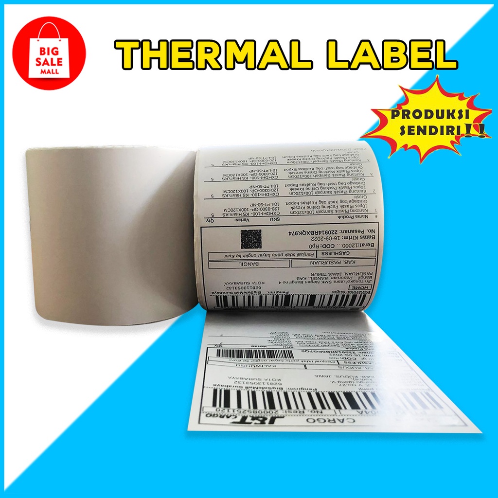 

InJO Kertas Thermail Stiker Thermal 100x150 isi 500 & 250 lembar, Label Thermal barcode, Kertas