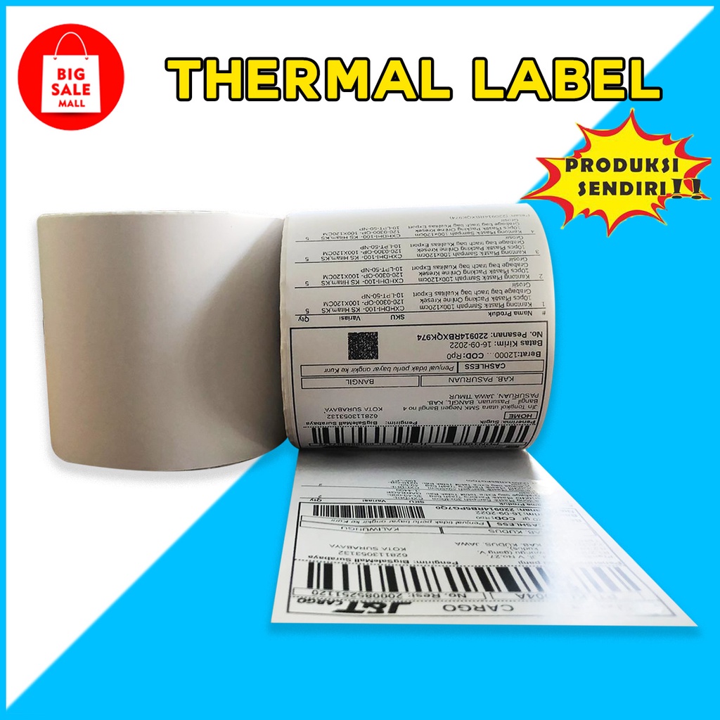 Kertas Thermail Stiker Thermal 100x150 isi 500 &amp; 250 lembar, Label Thermal barcode, Kertas EDC/printer mini bluetooth