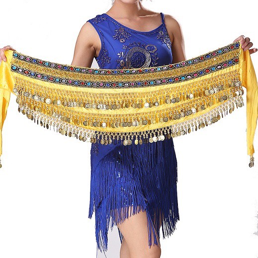 BELLY DANCE BELT HIP SCARF SELENDANG SABUK TARI PERUT BELUDRU TRIBAL DANCE PERMATA 2 BARIS KOIN