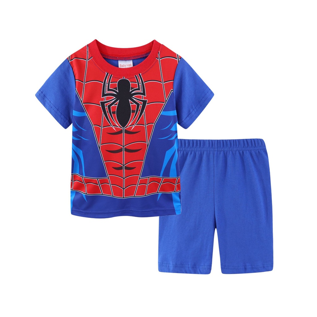 [COD] Setelan Baju/Kaos Anak Laki-Laki Lengan Pendek Motif SUPERHERO AVENGERS 1 - 7 Tahun - spiderman