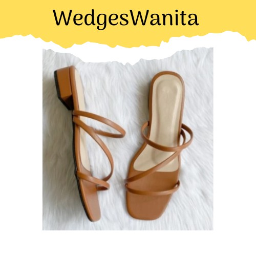 Wedges wanita  selop teplek hak pendek TAHU Camaou Camau Camou Buat Kondangan Pesta dan Jalan
