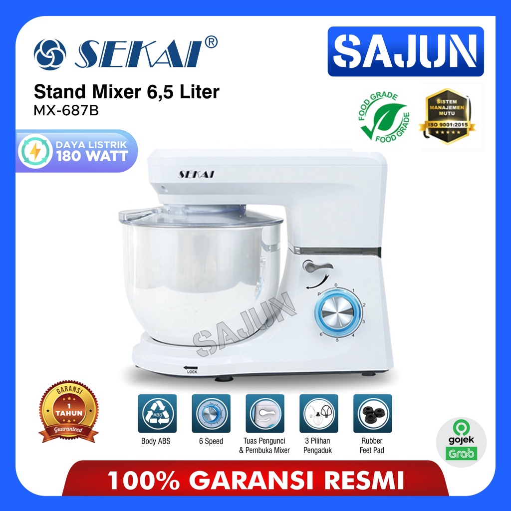 SEKAI Stand Mixer 6,5 Liter MX687B Pengaduk Adonan Low Watt MX 687B