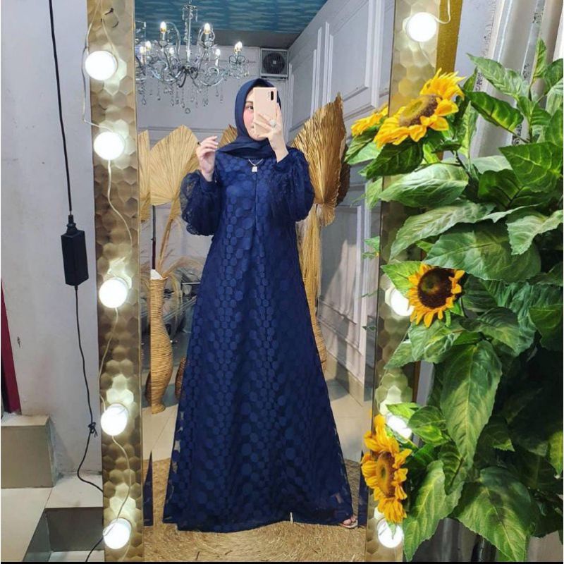 Gamis ozias Busui Full tile motif polkadot tangan balon/Gamis kondangan/Gamis mymyfashion