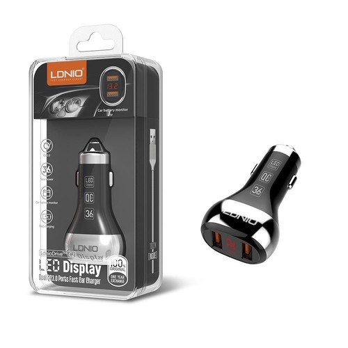 CAR Charger Mobil LED Display Dual USB QC3.0 Fast Charging LDNIO C2 - Tanpa kabel