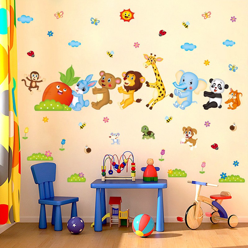 RELIZA WALL STICKER ANIMAL ANAK KIDS GAJAH PANDA JERAPAH SINGA HEWAN STIKER DINDING XL 8221