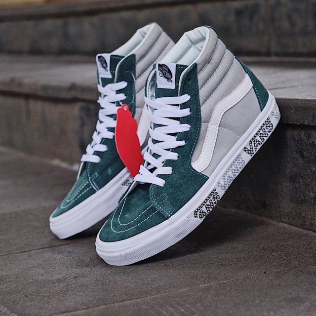 Vans Sk8 Hi Logo Checkerboard Trekking Green Drizzle