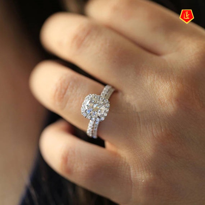 [Ready Stock]Square Diamond Ring Set Stylish Simple All-Match