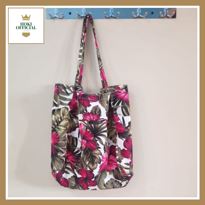 Totebag Kanvas Tas Wanita Kapasitas Besar Belanja Sederhana Bahu Tas Warna Solid Tas Dapat Digunakan Kembali Designer Totebag Kekinian Motif Bunga Daun